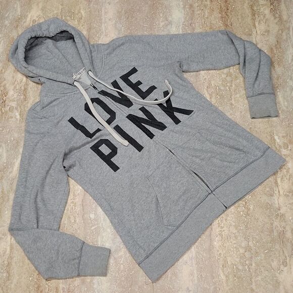 PINK BY VICTORIA SECRET WOMENS ZIP UP SWEATSHIRT HOODIE SIZE SMALL ( LOOSE FIT ) - Picture 1 of 7